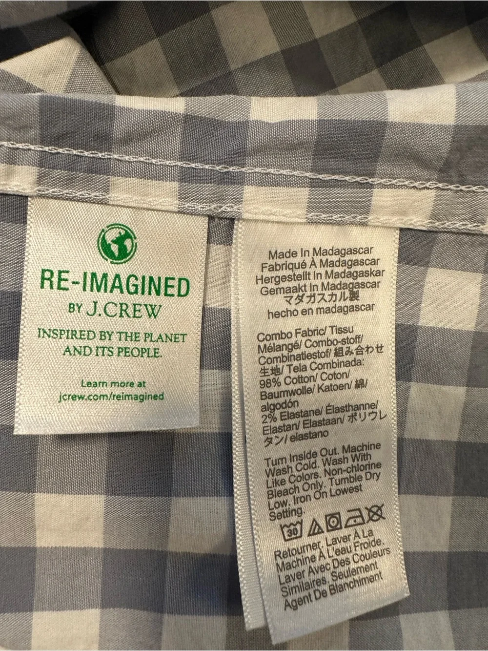 J. Crew Men’s Light Blue and White Gingham Slim Fit Button-Down Shirt